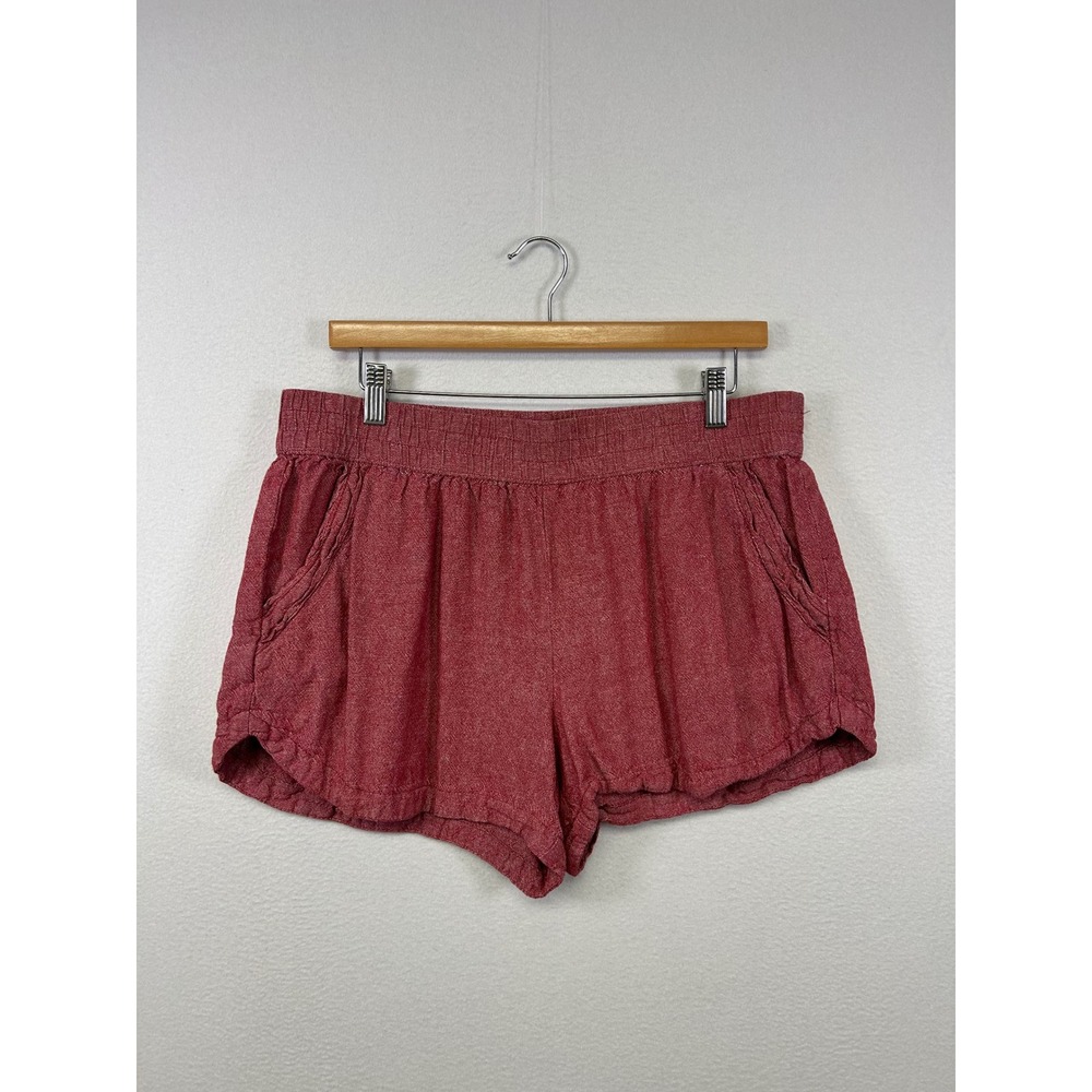 Boho Maurices Womens Large Red Linen Blend Elastic Waist Casual Shorts